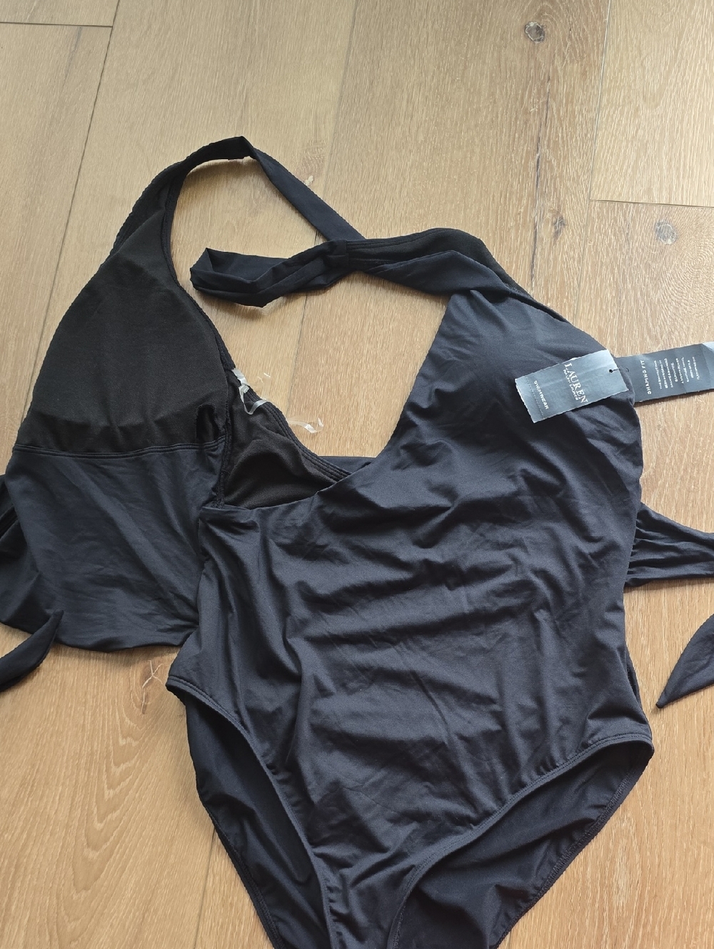 Ralph Lauren BLACK Halter Side-Tie Tummy Control One Piece Swimsuit Size 12 $144 - Picture 5 of 9